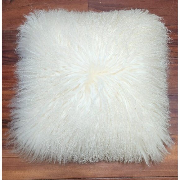 Mongolian Lamb Fur Pillow Cover Genuine Sheepskin FluffyFluffy White CushionCase - Picture 4 of 11